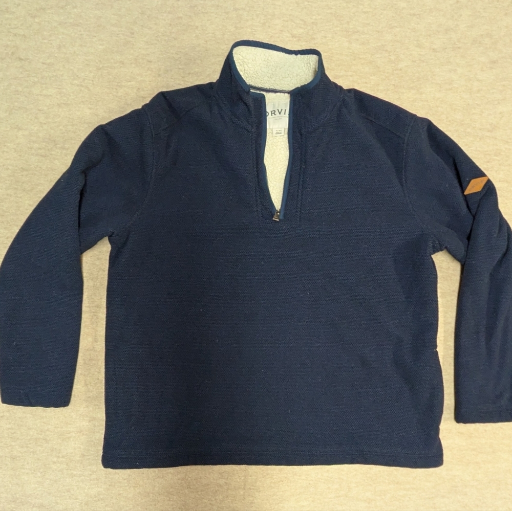 Orvis Navy Dark Blue Sherpa Pull Over Quarter Zip Men's Sweater Size XL